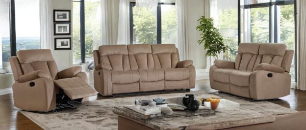 Three Piece Indoor Beige Microsuede Six Person Seating Set - Image 2