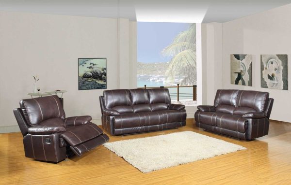 Three Piece Indoor Brown Faux Leather Six Person Seating Set - Image 3