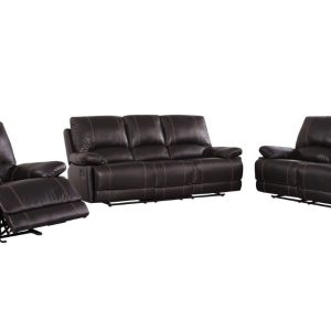 Three Piece Indoor Brown Faux Leather Six Person Seating Set