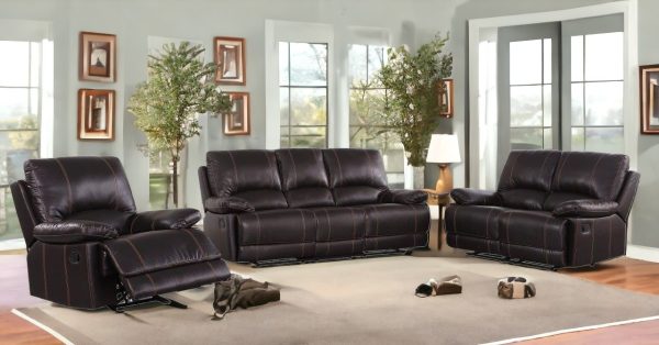 Three Piece Indoor Brown Faux Leather Six Person Seating Set - Image 2