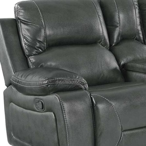 77" Gray Faux Leather Manual Reclining Love Seat With Storage - Image 3