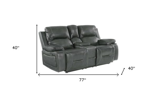 77" Gray Faux Leather Manual Reclining Love Seat With Storage - Image 4