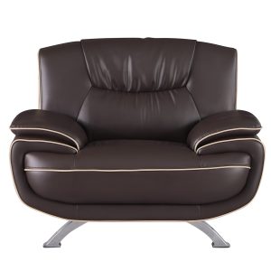 47" Brown and Silver Leather Match Arm Chair