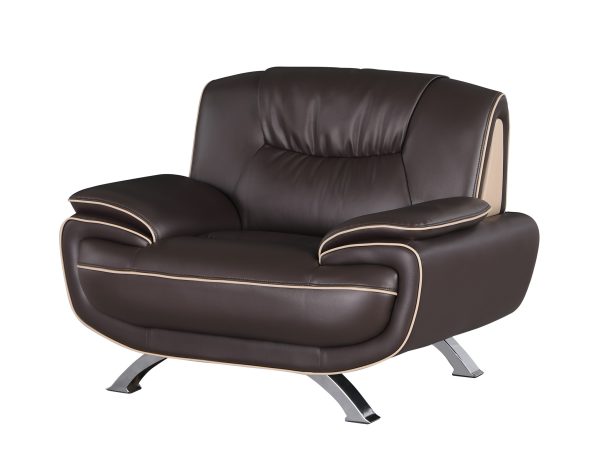 47" Brown and Silver Leather Match Arm Chair - Image 3