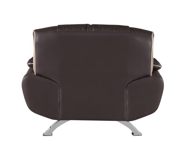 47" Brown and Silver Leather Match Arm Chair - Image 4