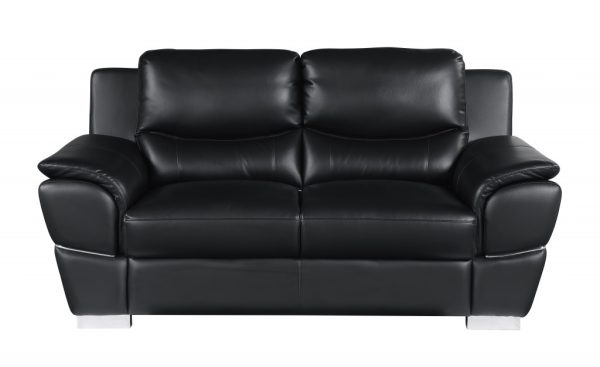 Three Piece Indoor Black Genuine Leather Six Person Seating Set - Image 4