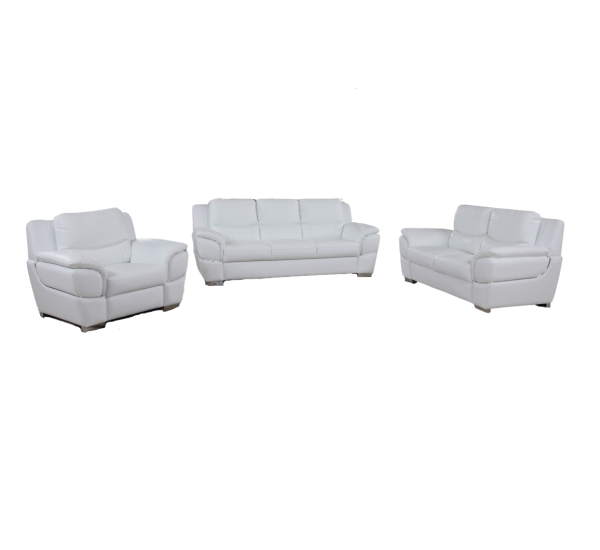 Three Piece Indoor White Genuine Leather Six Person Seating Set - Image 2