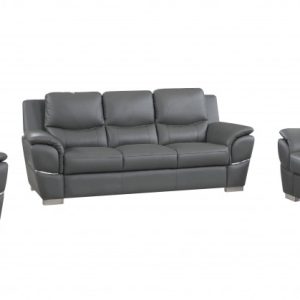 Three Piece Indoor Gray Genuine Leather Six Person Seating Set