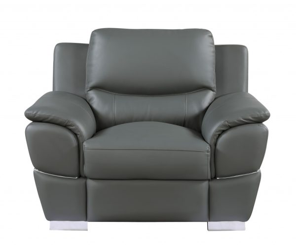 Three Piece Indoor Gray Genuine Leather Six Person Seating Set - Image 3