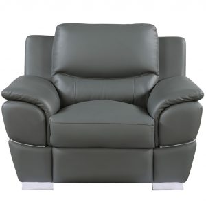 48" Gray and Silver Leather Match Arm Chair