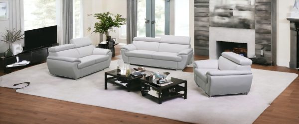 Three Piece Indoor White Genuine Leather Six Person Seating Set - Image 2