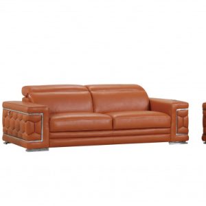 Three Piece Indoor Camel Italian Leather Six Person Seating Set