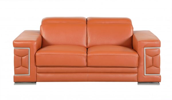 Three Piece Indoor Camel Italian Leather Six Person Seating Set - Image 4
