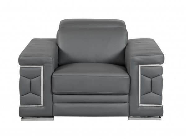Three Piece Indoor Dark Gray Italian Leather Six Person Seating Set - Image 3