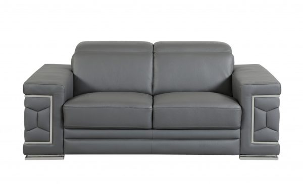 Three Piece Indoor Dark Gray Italian Leather Six Person Seating Set - Image 4