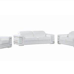 Three Piece Indoor White Italian Leather Six Person Seating Set