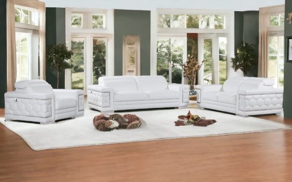 Three Piece Indoor White Italian Leather Six Person Seating Set - Image 2