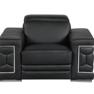 Three Piece Indoor Black Italian Leather Six Person Seating Set