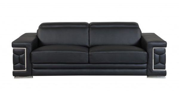 Three Piece Indoor Black Italian Leather Six Person Seating Set - Image 3