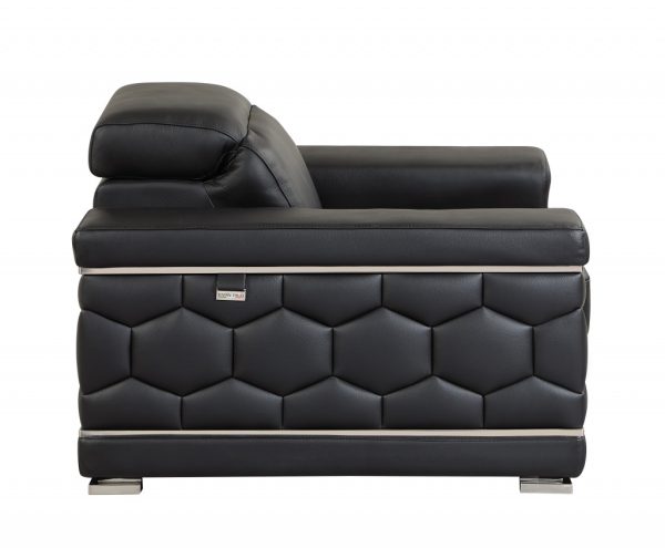 Three Piece Indoor Black Italian Leather Six Person Seating Set - Image 4