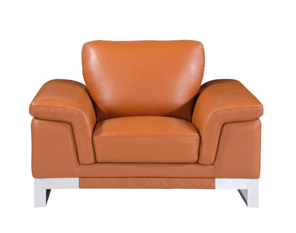 Three Piece Indoor Camel Italian Leather Six Person Seating Set - Image 4