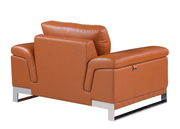 Three Piece Indoor Camel Italian Leather Six Person Seating Set - Image 3