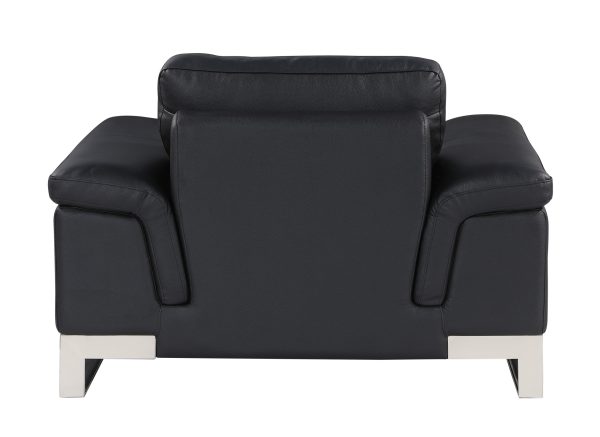 Three Piece Indoor Black Italian Leather Six Person Seating Set - Image 4