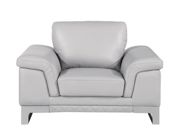 Three Piece Indoor Light Gray Italian Leather Six Person Seating Set - Image 3