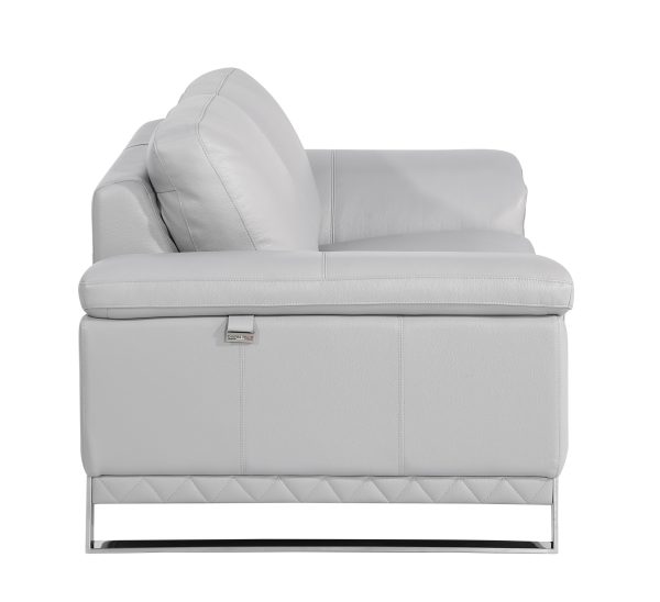 Three Piece Indoor Light Gray Italian Leather Six Person Seating Set - Image 4
