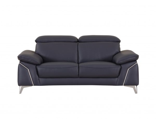Three Piece Indoor Blue Italian Leather Six Person Seating Set - Image 2