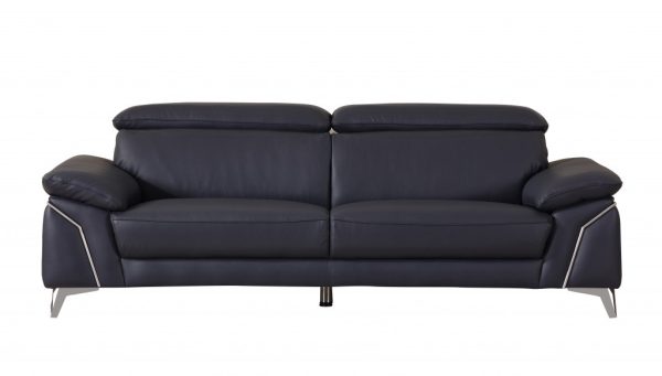 Three Piece Indoor Blue Italian Leather Six Person Seating Set - Image 3