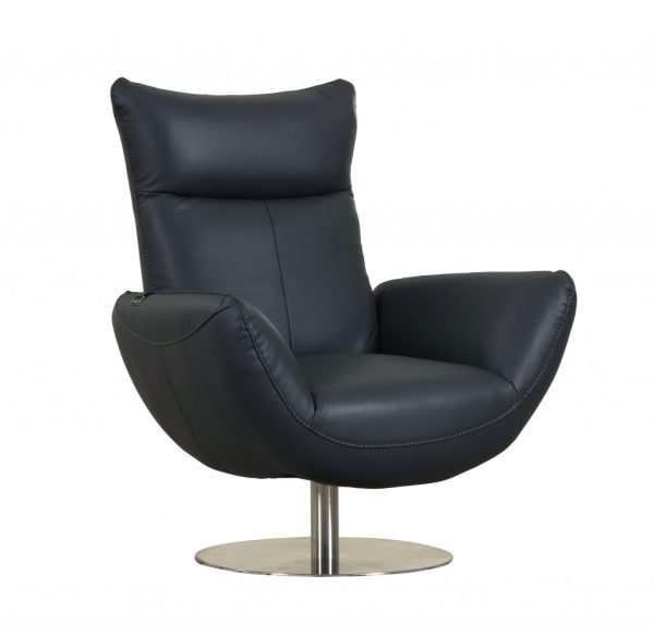 43" Navy Contemporary Leather Lounge Chair - Image 2