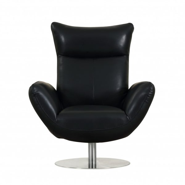 43" Black Contemporary Leather Lounge Chair - Image 2