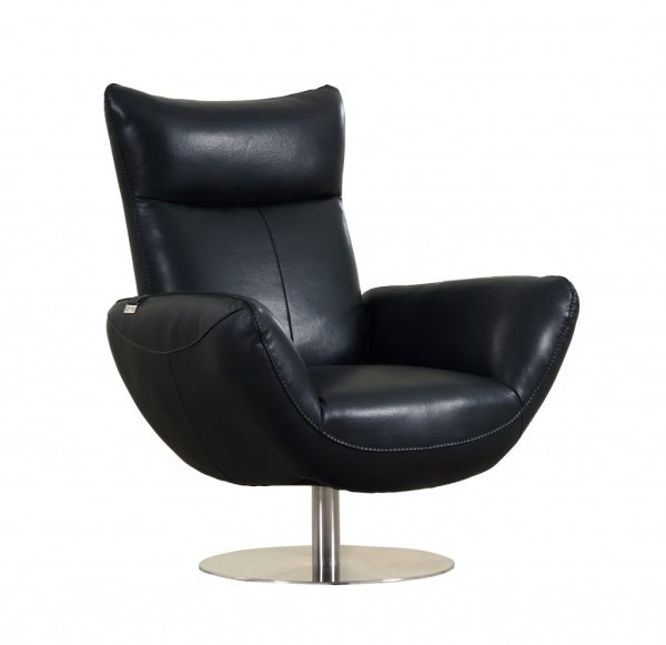 43" Black Contemporary Leather Lounge Chair - Image 3