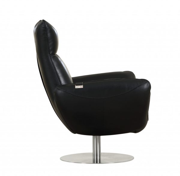 43" Black Contemporary Leather Lounge Chair - Image 4