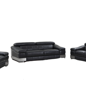 Three Piece Indoor Black Italian Leather Six Person Seating Set