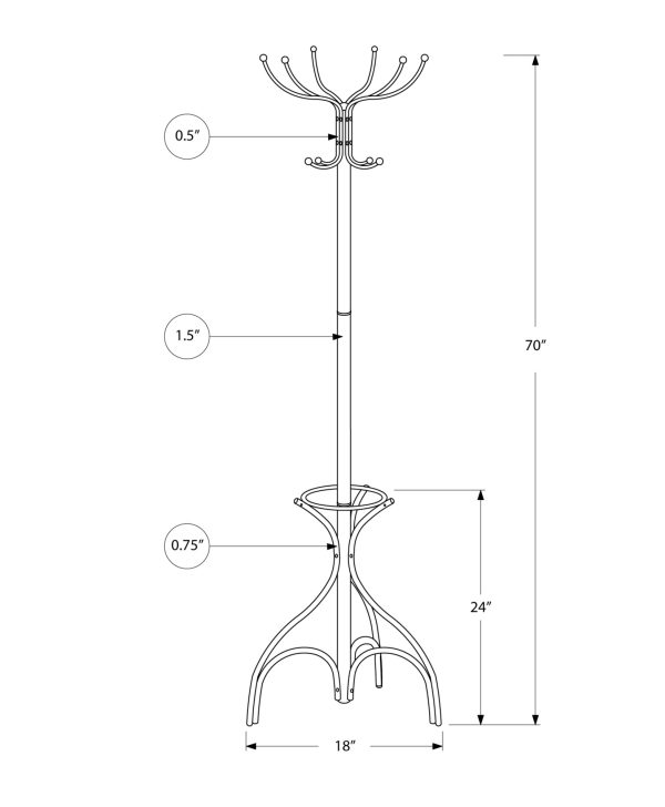 18" X 18" X 70" Silver  Metal  Coat Rack - Image 3
