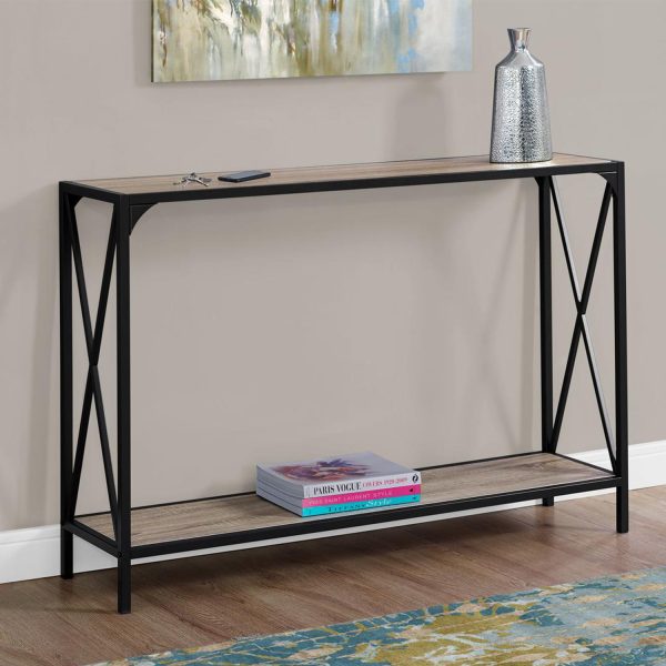 48" Taupe and Black Console Table With Shelves - Image 4