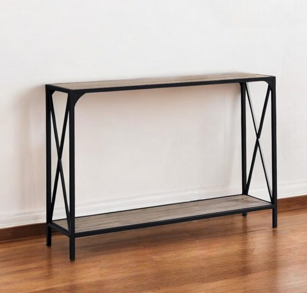 48" Taupe and Black Console Table With Shelves - Image 2