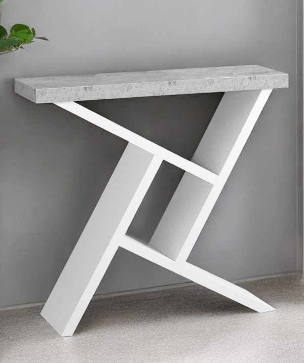 36" Gray and White Abstract Console Table With Shelves - Image 2