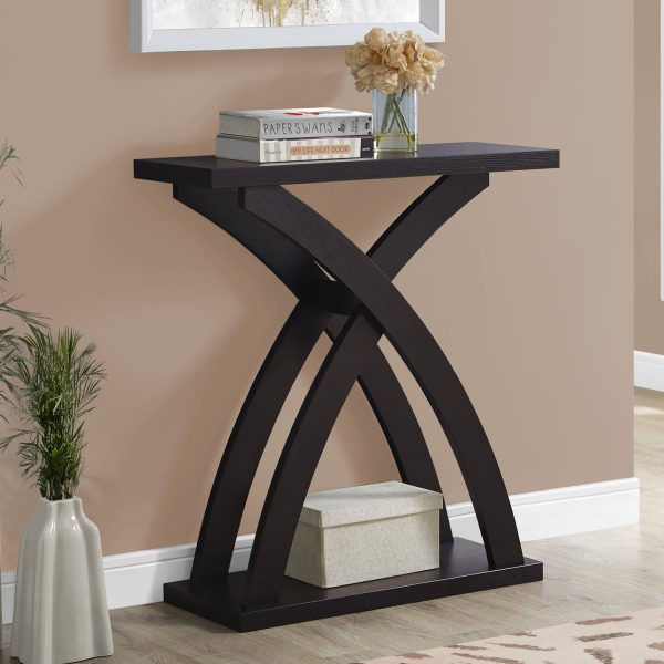 31" Espresso Cross Leg Console Table With Shelves - Image 4