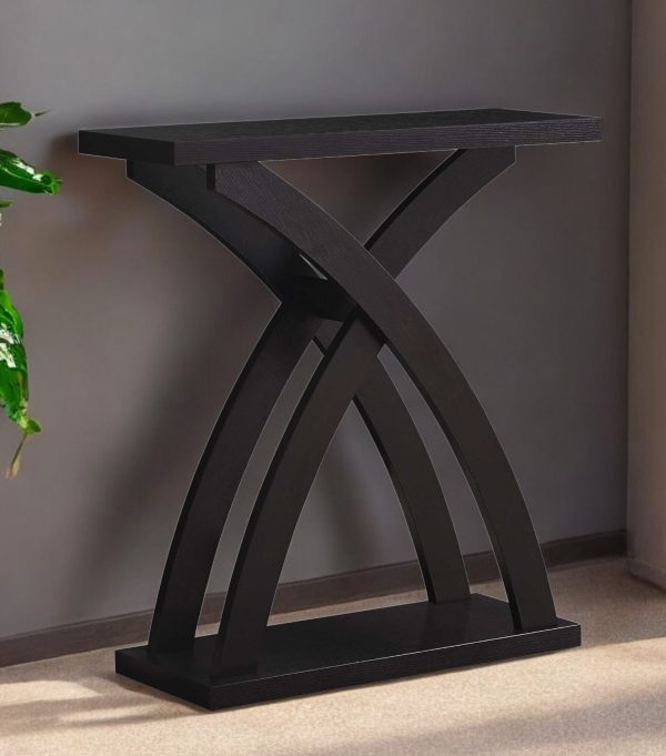 31" Espresso Cross Leg Console Table With Shelves - Image 2