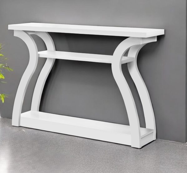 47" White Floor Shelf Console Table With Shelves - Image 2