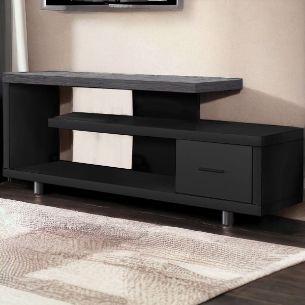 16" Black and Gray Open Shelving TV Stand - Image 2