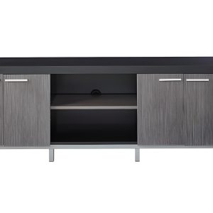 60" Black and Gray Cabinet Enclosed Storage TV Stand