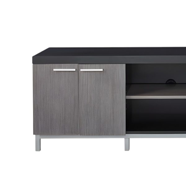 60" Black and Gray Cabinet Enclosed Storage TV Stand - Image 3