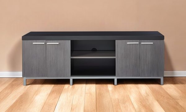 60" Black and Gray Cabinet Enclosed Storage TV Stand - Image 2