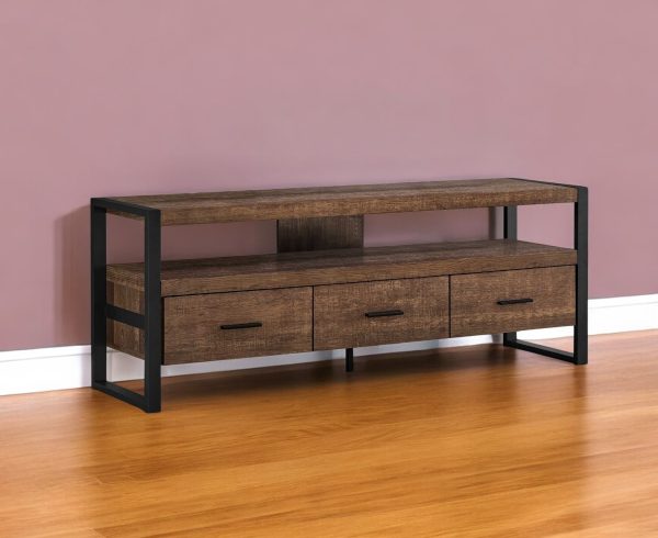 59" Brown and Black Cabinet Enclosed Storage TV Stand - Image 2