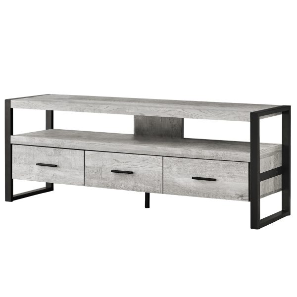 59" Black and Gray Cabinet Enclosed Storage TV Stand - Image 3