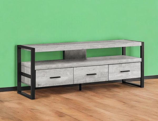 59" Black and Gray Cabinet Enclosed Storage TV Stand - Image 2